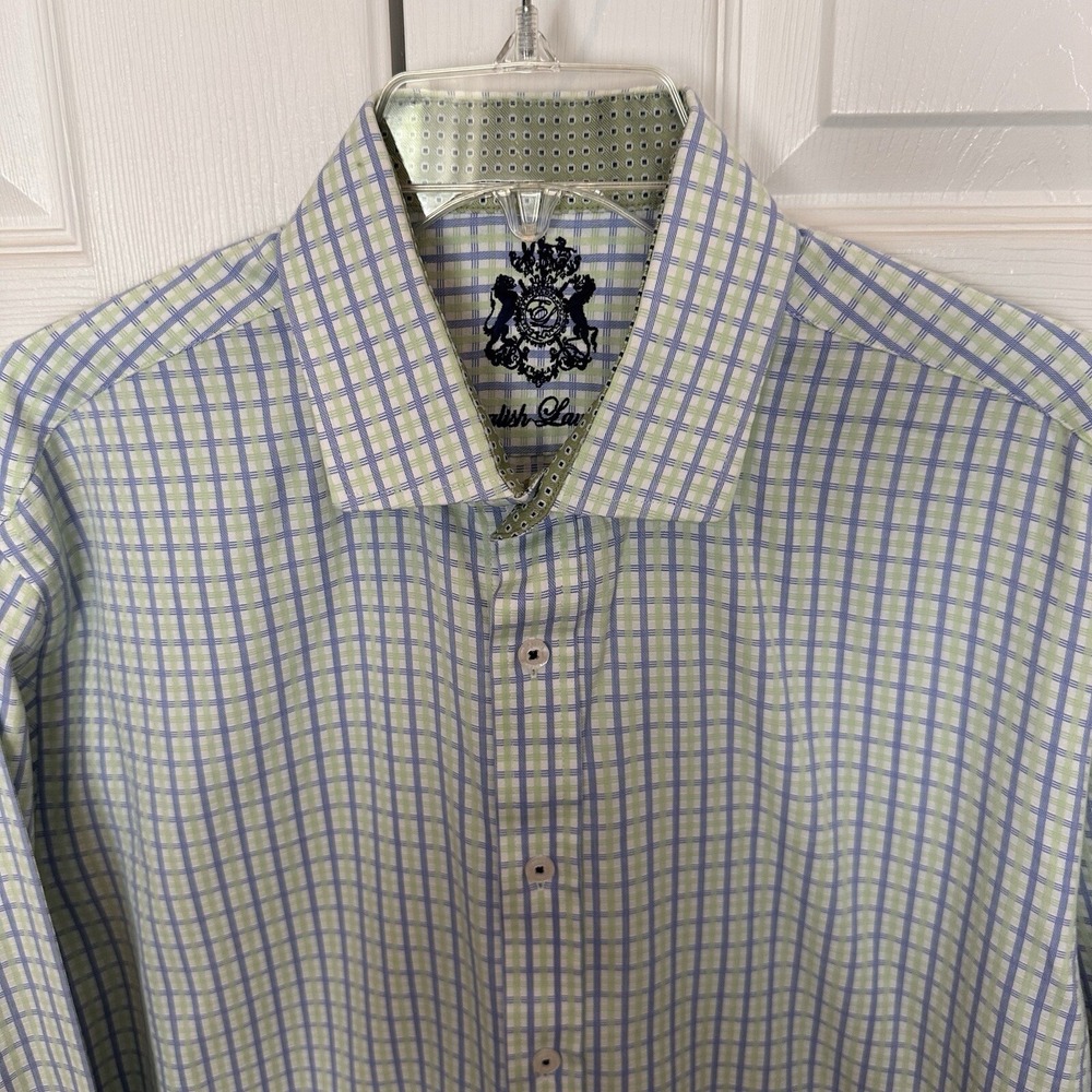 English Laundry Blue White Green Dress Shirt 16 1/2 34 - 35 Embroidered Logo LG - Picture 3 of 16